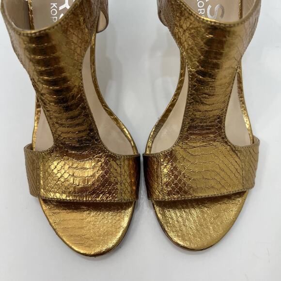 Michael Kors Gold Metallic T-Strap Heeled Sandals Shoes | Size: 9.5M - Picture 3 of 13